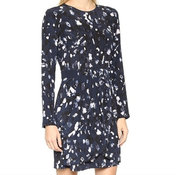 Club Monaco Dresses & Skirts - Club Monaco Paget Navy Blue Abstract Print Silk Long Sleeve Mini Dress